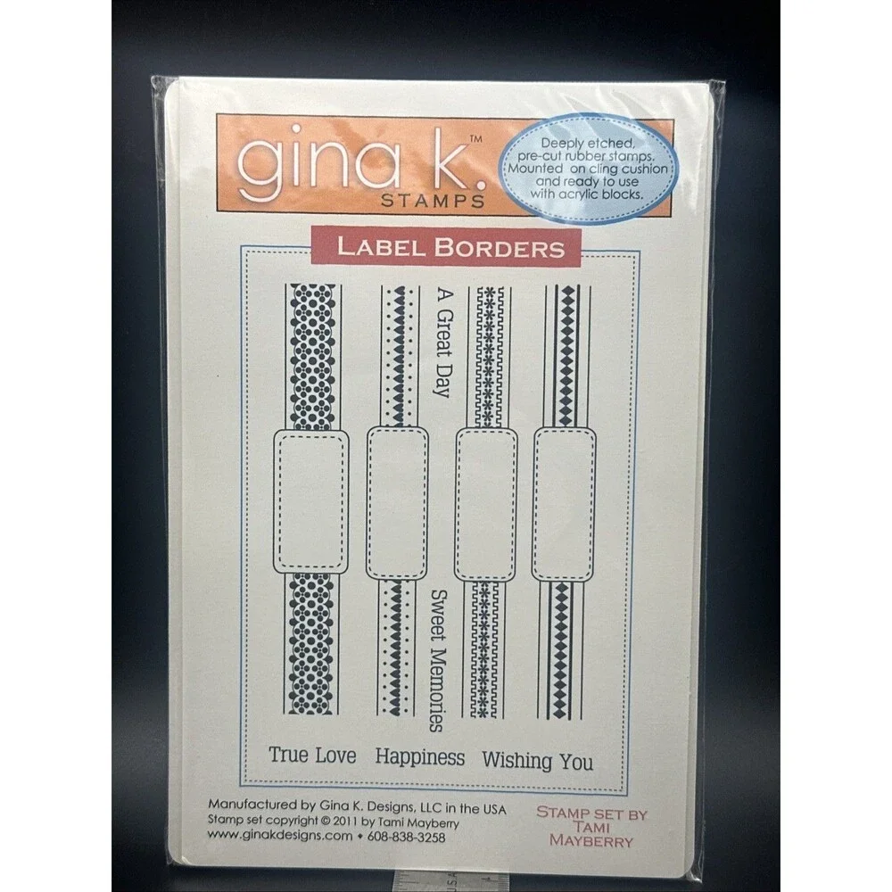 Gina K Designs Red Rubber Stamp set Label Borders by Tami mayberry